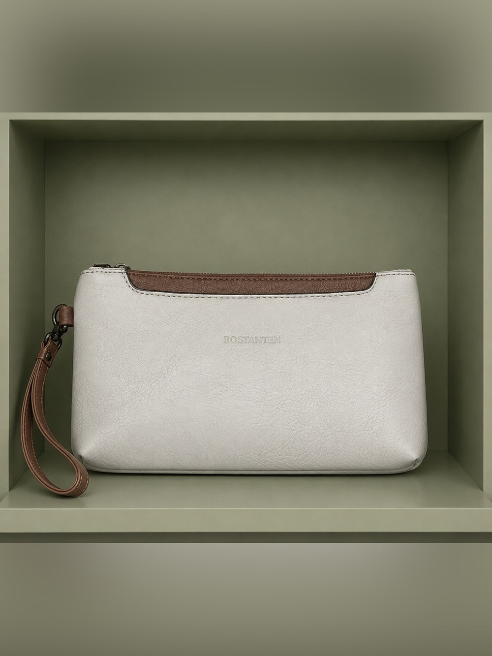 BOSTANTEN Ivory Vegan Leather Wristlet Clutch